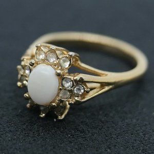 UNCAS Ring Gold Cocktail Opal Rhinestone
